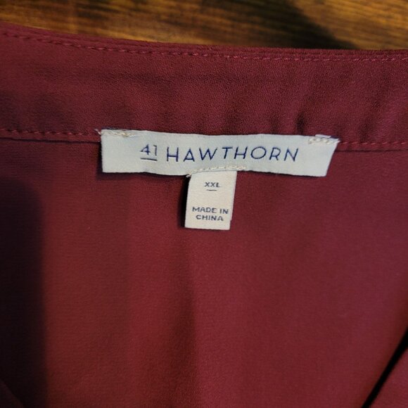 41 Hawthorn Chiffon Tunic Top XXL Floral Lace Accent Hi Low Hem Burgundy - Picture 3 of 8